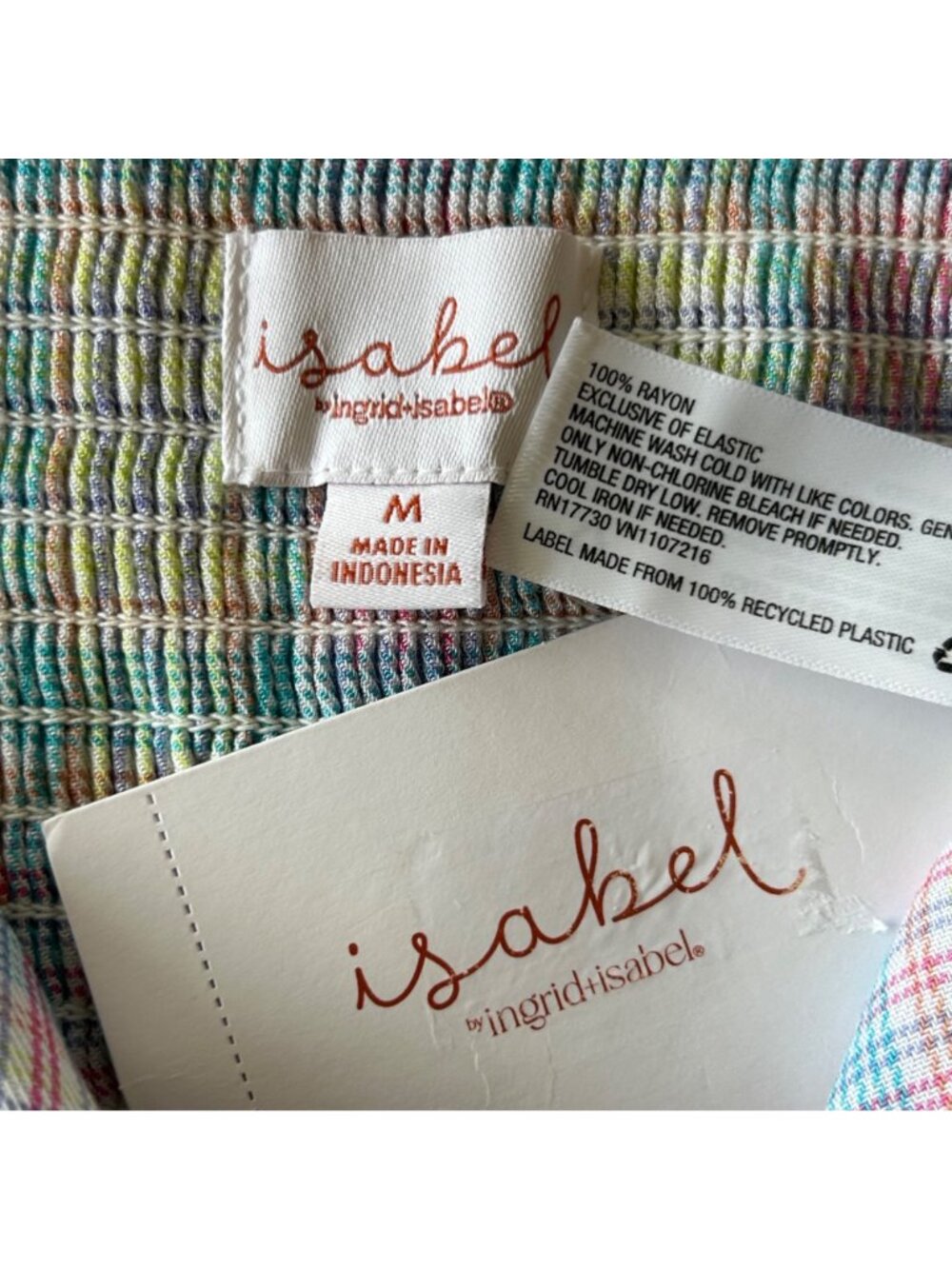 NWT Isabel Maternity Top Pastel‎ Plaid Tie-Front Smocked Back Short Sleeves Sz M - Picture 6 of 6